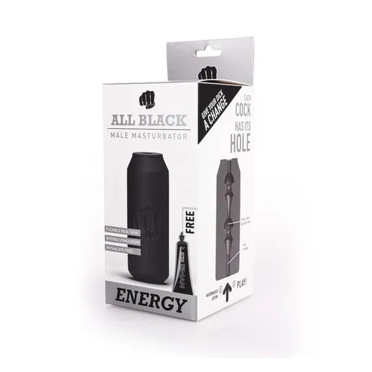 Masturbatore ALL BLACK Energy a forma di lattina nera – vista frontale