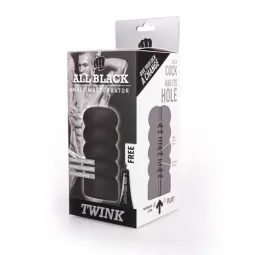 Schwarzer Spiralmasturbator 17 cm von ALL BLACK mit Innenrillen für zusätzliche Stimulation