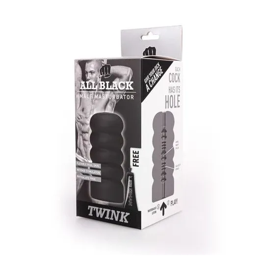 Masturbatore a spirale nero 17 cm di ALL BLACK con nervature interne per stimolazione