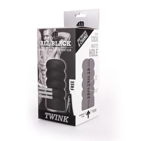 Schwarzer Spiralmasturbator 17 cm von ALL BLACK mit Innenrillen für zusätzliche Stimulation