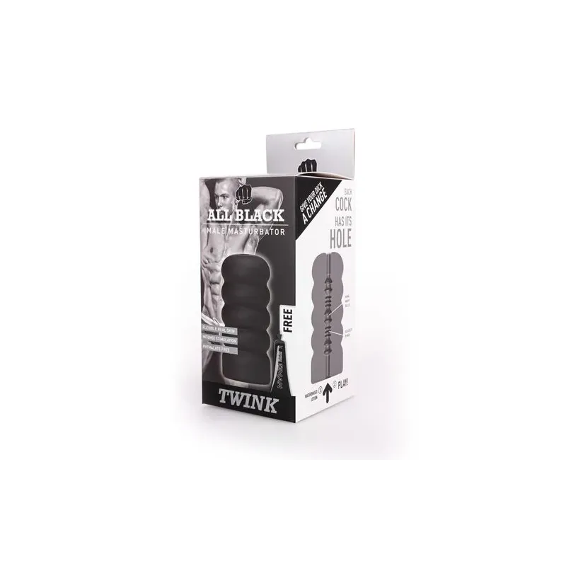 Masturbateur en spirale noir 17 cm de la marque ALL BLACK, avec nervures intérieures pour stimulation
