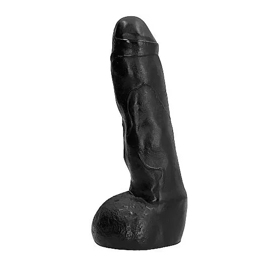 Dildo realistico ALL BLACK 20 cm - vista frontale del fallo anale nero in PVC con texture ondulata