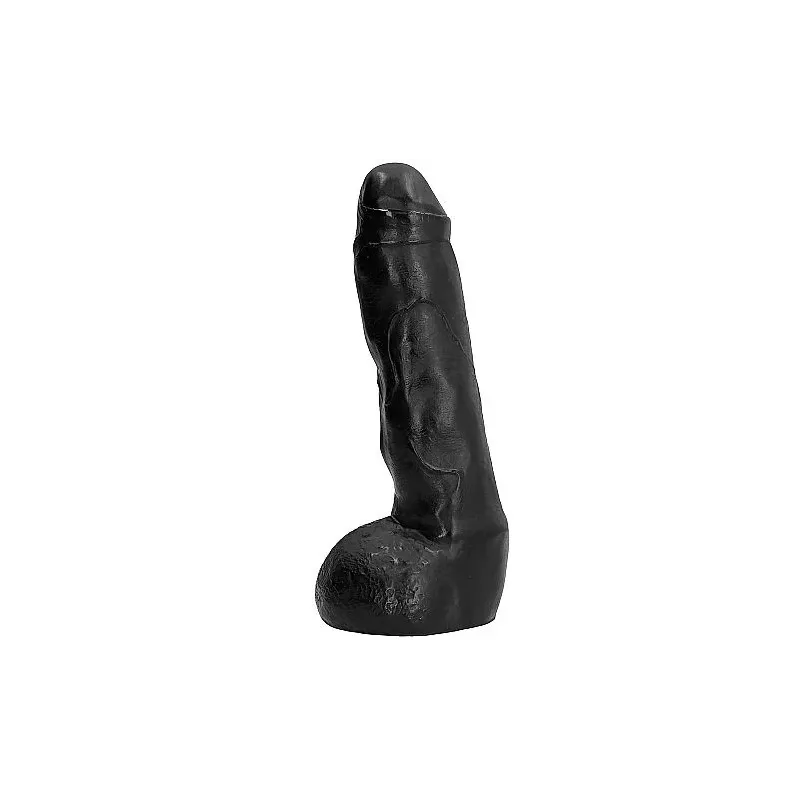 ALL BLACK realistic dildo 20 cm - front view of black anal dildo with ribbed texture