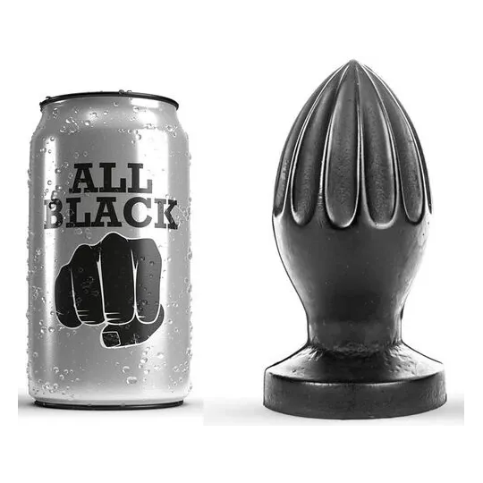 Plug anale scanalato nero 12 cm ALL BLACK, giocattolo anorettale con scanalature profonde in PVC senza ftalati