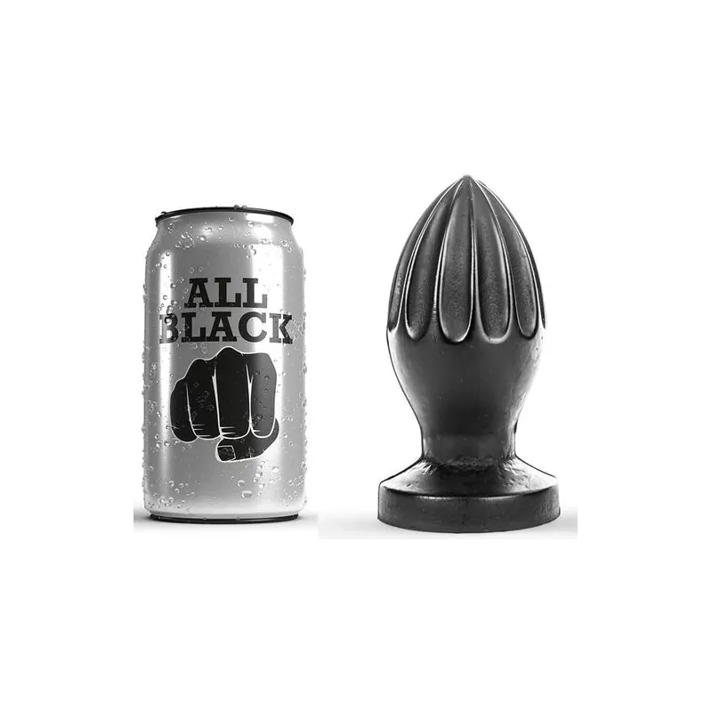 Ribbed anal plug black 12 cm ALL BLACK, anal toy with deep grooves phthalate-free PVC