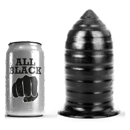 ALL BLACK Tapón anal acanalado negro 16 cm con 14 cm insertable para estimulación intensa