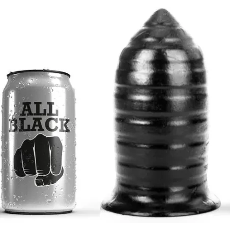 ALL BLACK ribbed anal plug black 16 cm with 14 cm insertable length for intense stimulation