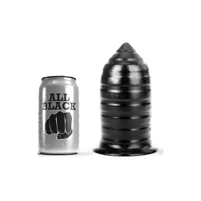 ALL BLACK Plug anale rigato nero 16 cm con 14 cm inseribile per stimolazione intensa