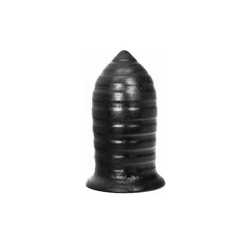 ALL BLACK Plug anale rigato nero 16 cm con 14 cm inseribile per stimolazione intensa
