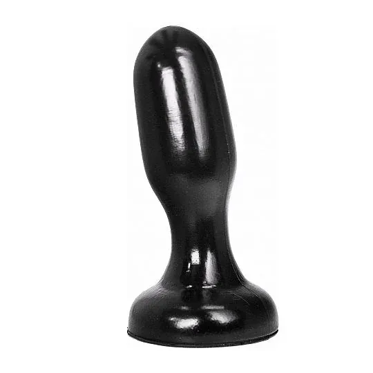 ALL BLACK waterproof black PVC butt plug 19.5 cm with wide base, front view, anal toy