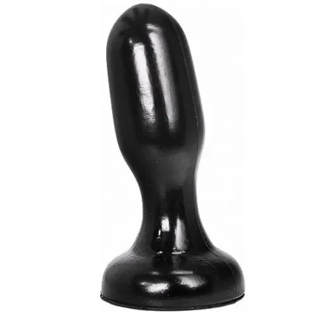 ALL BLACK waterproof black PVC butt plug 19.5 cm with wide base, front view, anal toy