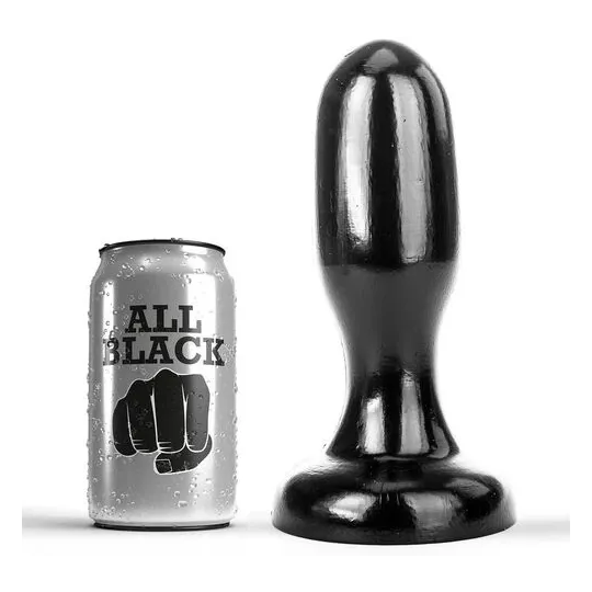 Plug anal ALL BLACK impermeabile nero PVC 19,5 cm con base larga, vista frontale