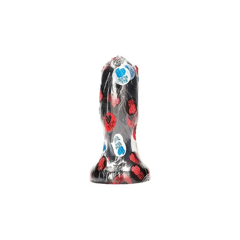ALL BLACK waterproof black PVC butt plug 19.5 cm with wide base, front view, anal toy