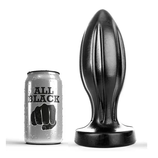 ALL BLACK plug anale nero 21 cm impermeabile in PVC con scanalature per piacere massimo