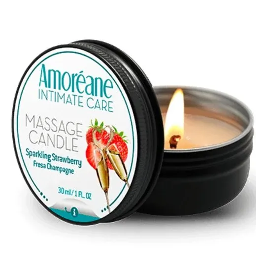 Candela da massaggio Amoreane Fragola Champagne 30 ml – cera profumata per massaggio corpo rilassante