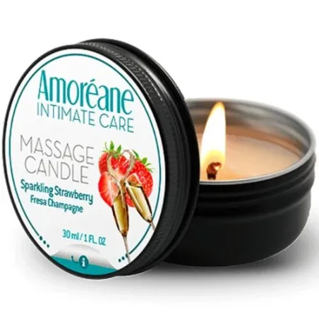 Candela da massaggio Amoreane Fragola Champagne 30 ml – cera profumata per massaggio corpo rilassante