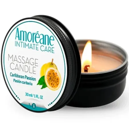 Candela massaggio Amoreane Passion des Caraïbes, cera bianca profumata per massaggi sensuali.