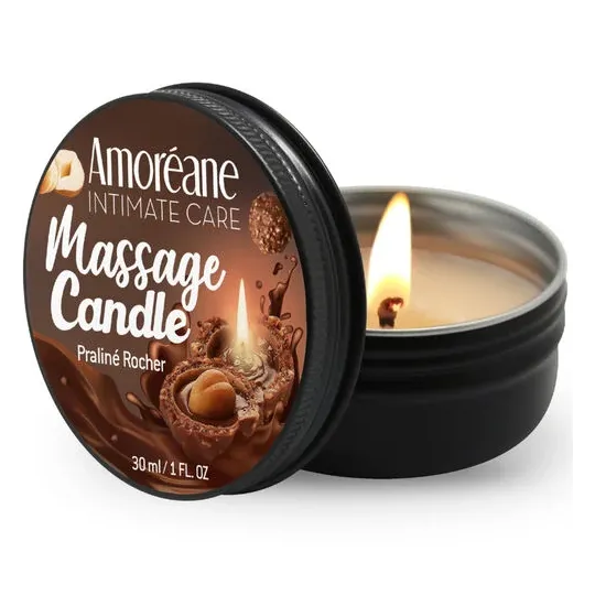 Amoreane Praliné Rocher scented massage candle 30 ml - soy wax melts into massage oil.