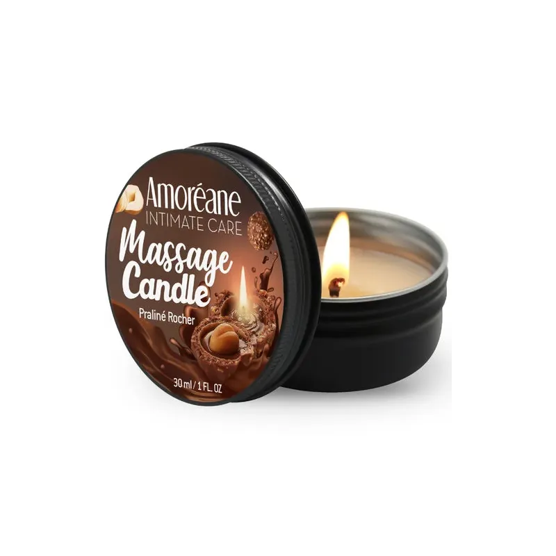 Vela de masaje perfumada Praliné Rocher 30 ml - Amoreane - cera de soja se convierte en aceite.