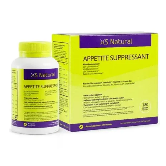 Boîte de 90 gélules coupe-faim 500 Cosmetics XS, complément alimentaire minceur, emballage blanc et vert.