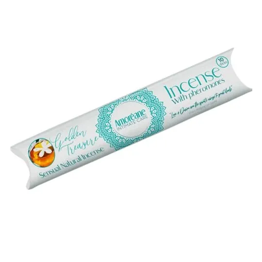 Golden Treasure incense stick with jasmine pheromones by AMOREANE, gold color, for sensual ambiance.