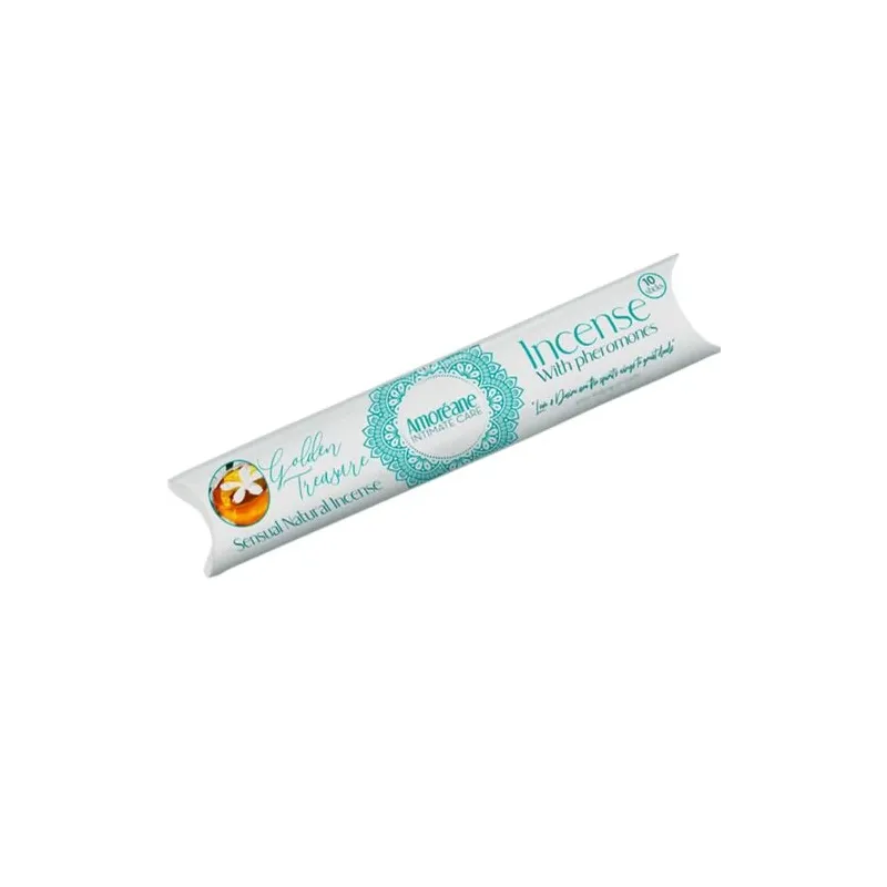 Golden Treasure incense stick with jasmine pheromones by AMOREANE, gold color, for sensual ambiance.