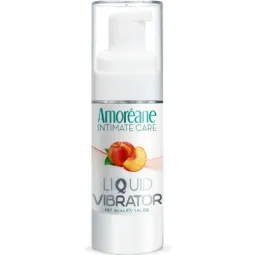 Bottle of peach vibrating intimate gel 30 ml by Amoreane, natural tingling effect