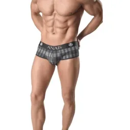 Slip jock hombre a cuadros grises ANAIS MEN AEGIS, talle bajo y espalda descubierta, vista frontal" }, { "fr": "Slip jock homme 