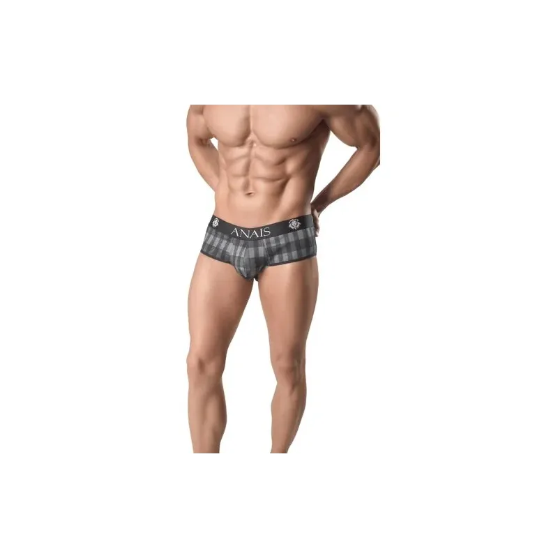 Men's jockstrap in gray plaid by ANAIS MEN AEGIS, low rise and open back, front view