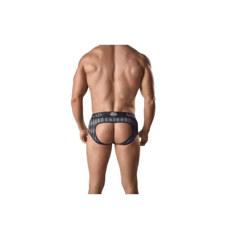 Herren Jock-Slip in Grau kariert von ANAIS MEN AEGIS, niedrige Taille und freier Po, Vorderansicht