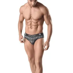 Slip uomo stampa quadri grigi ANAIS MEN SLIP & THONG, vista frontale, elastico in vita