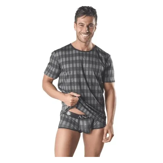 T-shirt uomo ANAIS MEN a quadri grigio, maniche corte, vestibilità aderente