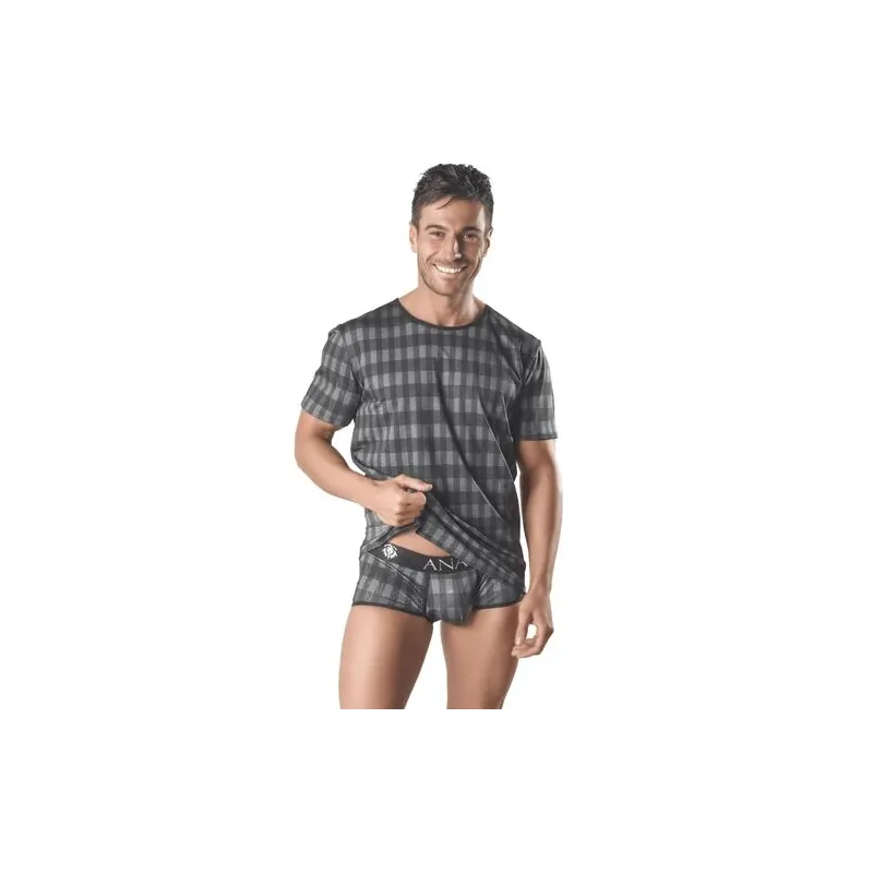 T-shirt uomo ANAIS MEN a quadri grigio, maniche corte, vestibilità aderente