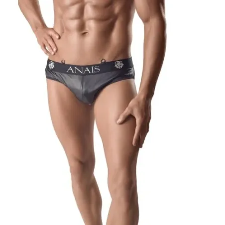 Schwarzer Leder-Mesh-Slip für Herren von Anais Men, Vorderansicht mit breitem elastischem Bund.