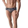 Schwarzer Leder-Mesh-Slip für Herren von Anais Men, Vorderansicht mit breitem elastischem Bund.