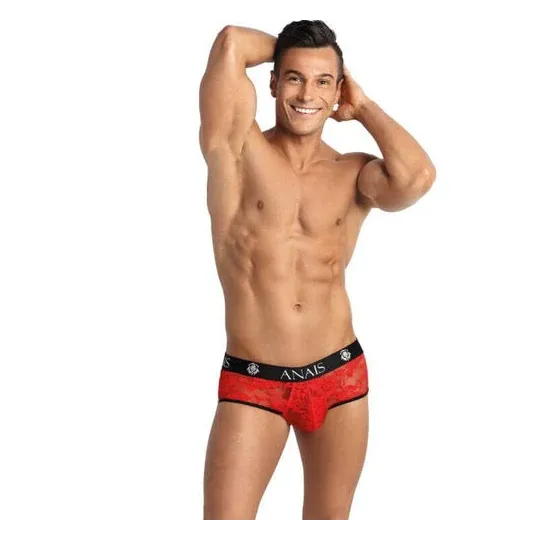 Roter floraler Spitzen-Jockstrap für Herren ANAIS MEN JOCK Vorderansicht XL