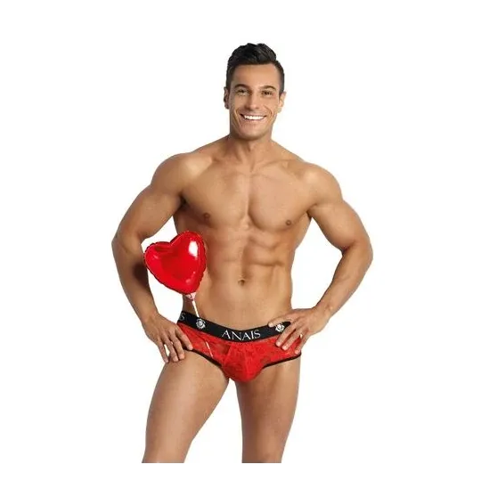 Roter floraler Spitzen-Jockstrap für Herren ANAIS MEN JOCK Vorderansicht XL