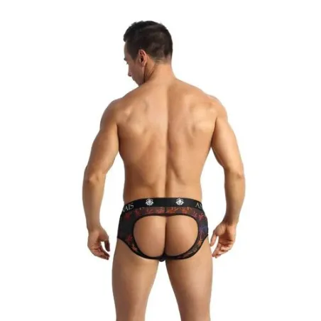 Jockstrap Bikini Männer schwarzer Tüll Palmenmuster ANAIS MEN JOCK, offenes Gesäß - Vorderansicht