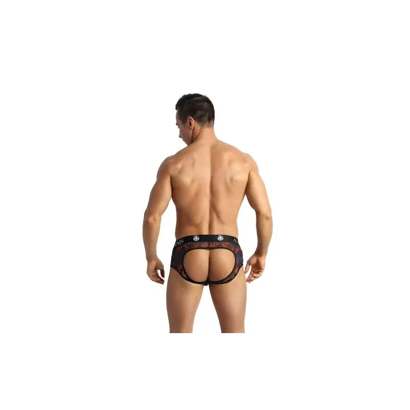Jockstrap Bikini Männer schwarzer Tüll Palmenmuster ANAIS MEN JOCK, offenes Gesäß - Vorderansicht