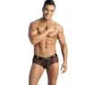 Jockstrap bikini homme tulle noir imprimé palmiers ANAIS MEN JOCK, fesses ouvertes - vue de face