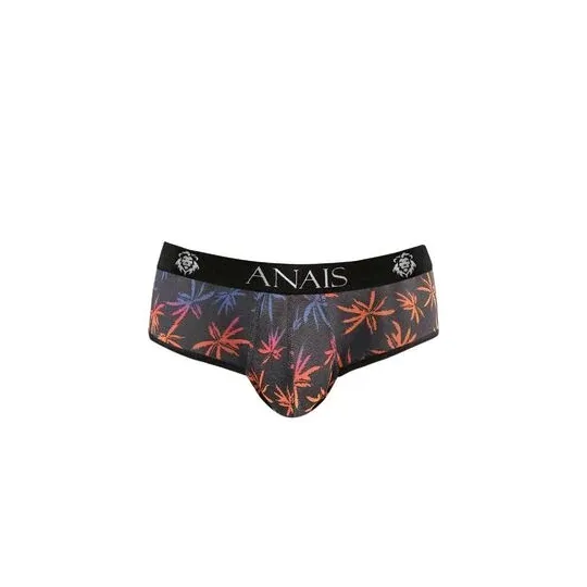 Men's jockstrap bikini black tulle palm print ANAIS MEN JOCK, open butt - front view