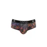 Jockstrap bikini homme tulle noir imprimé palmiers ANAIS MEN JOCK, fesses ouvertes - vue de face