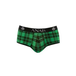 Slip jock bikini Anais Men Jock en lycra à carreaux verts et noirs, coupe sexy taille haute.