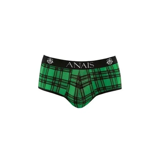 Slip jock bikini Anais Men Jock en lycra à carreaux verts et noirs, coupe sexy taille haute.