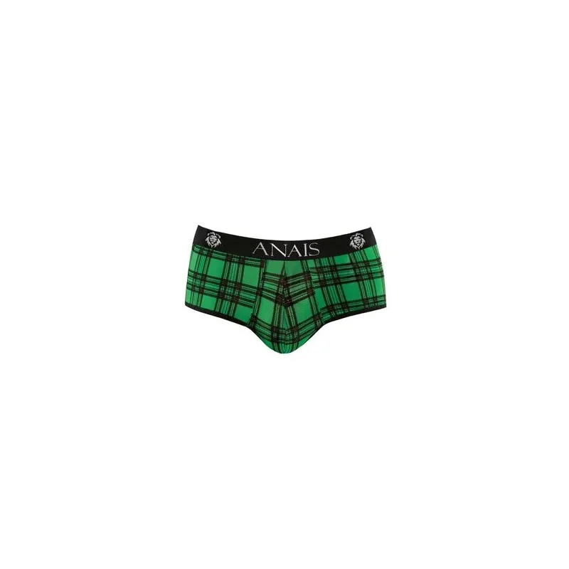 Slip jock bikini Anais Men Jock en lycra à carreaux verts et noirs, coupe sexy taille haute.