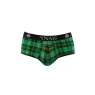 Slip jock bikini uomo Anais Men Jock in lycra a quadri verde nero, taglio sexy vita alta.