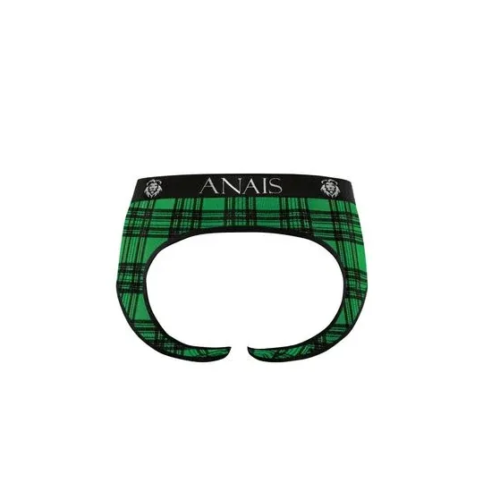Slip jock bikini uomo Anais Men Jock in lycra a quadri verde nero, taglio sexy vita alta.