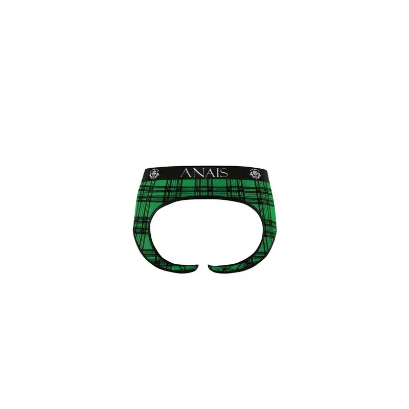 Slip jock bikini hombre Anais Men Jock en lycra cuadros verde negro, corte sexy cintura alta.