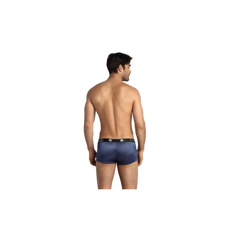 Boxer homme Anais Men Naval en tulle noir à rayures satinées bleu marine, coupe sportive