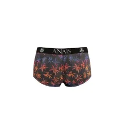 Photograph of a black tulle men's boxer with colorful palm tree print, sporty fit with long legs - ANAIS MEN